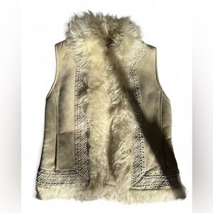 Tory Burch Shearling Vest XS Beige Leather Sheepskin Penny Lane Hippie Bohemian